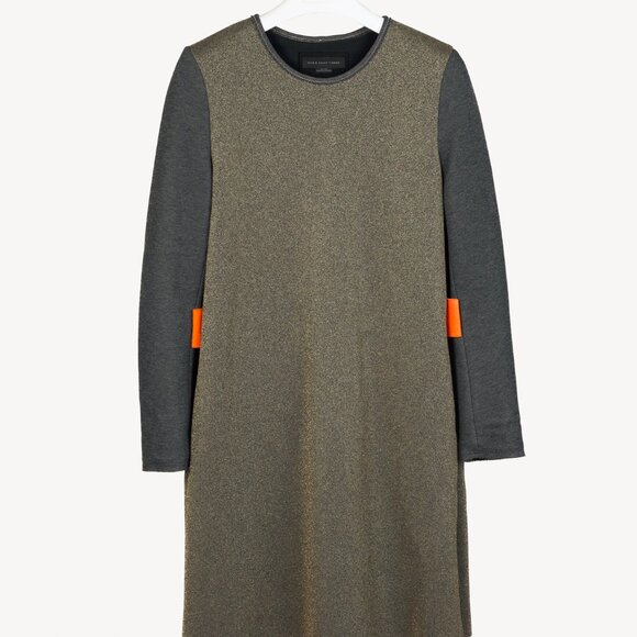 Marie Saint Pierre Metallic Grey Neoprene Long Sleeve Dress - Picture 1 of 9